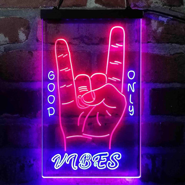 ADVPRO Good Vibes Only Rock n Roll Hand Signal  Dual Color LED Neon Sign st6-i4095 - Blue & Red