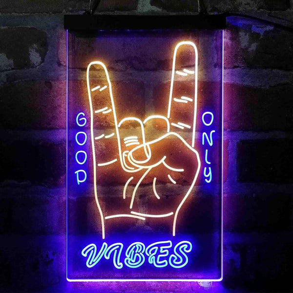 ADVPRO Good Vibes Only Rock n Roll Hand Signal  Dual Color LED Neon Sign st6-i4095 - Blue & Yellow