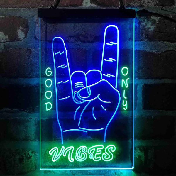 ADVPRO Good Vibes Only Rock n Roll Hand Signal  Dual Color LED Neon Sign st6-i4095 - Green & Blue
