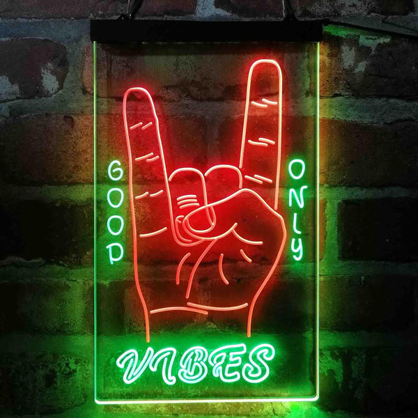 ADVPRO Good Vibes Only Rock n Roll Hand Signal  Dual Color LED Neon Sign st6-i4095 - Green & Red
