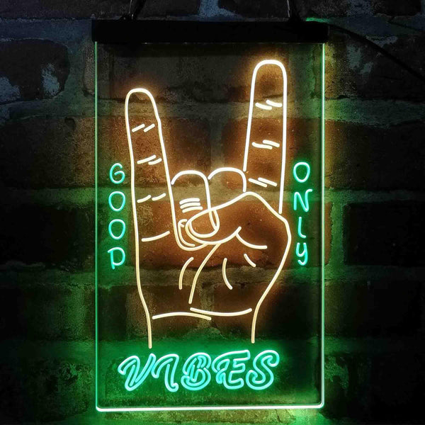 ADVPRO Good Vibes Only Rock n Roll Hand Signal  Dual Color LED Neon Sign st6-i4095 - Green & Yellow
