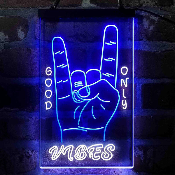 ADVPRO Good Vibes Only Rock n Roll Hand Signal  Dual Color LED Neon Sign st6-i4095 - White & Blue