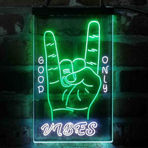 ADVPRO Good Vibes Only Rock n Roll Hand Signal  Dual Color LED Neon Sign st6-i4095 - White & Green
