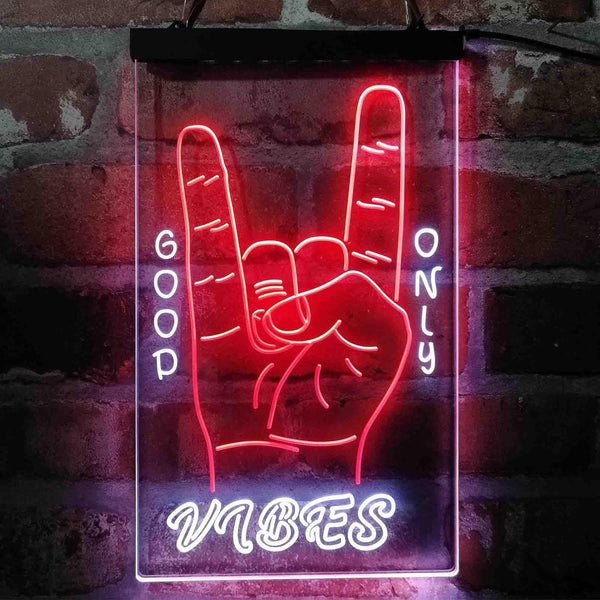 ADVPRO Good Vibes Only Rock n Roll Hand Signal  Dual Color LED Neon Sign st6-i4095 - White & Red