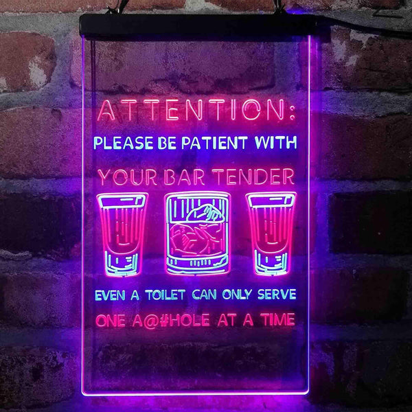ADVPRO Humor Be Patient with Your Bar Tender  Dual Color LED Neon Sign st6-i4098 - Blue & Red