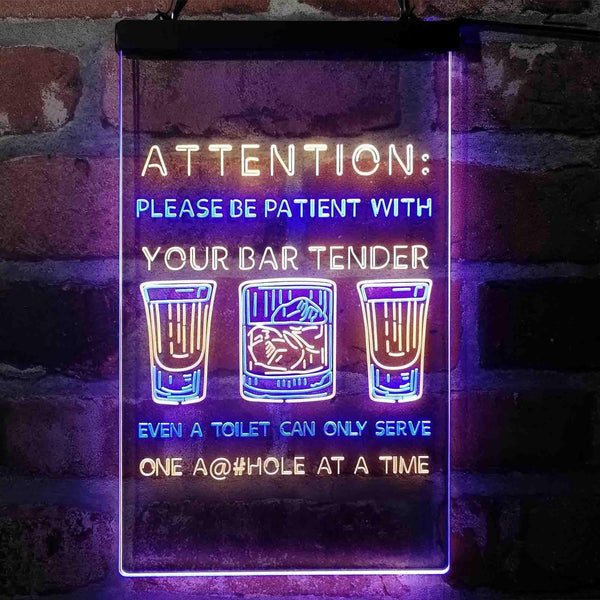ADVPRO Humor Be Patient with Your Bar Tender  Dual Color LED Neon Sign st6-i4098 - Blue & Yellow