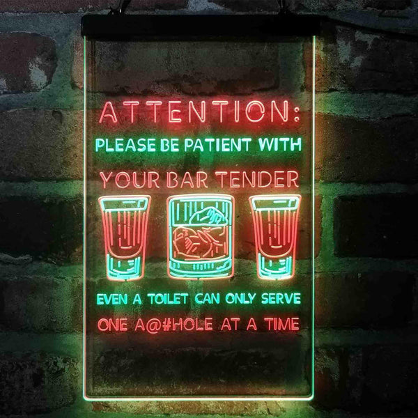 ADVPRO Humor Be Patient with Your Bar Tender  Dual Color LED Neon Sign st6-i4098 - Green & Red