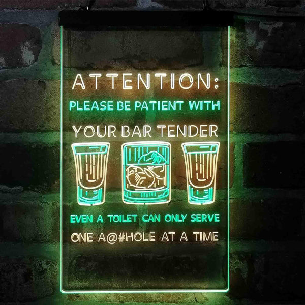 ADVPRO Humor Be Patient with Your Bar Tender  Dual Color LED Neon Sign st6-i4098 - Green & Yellow