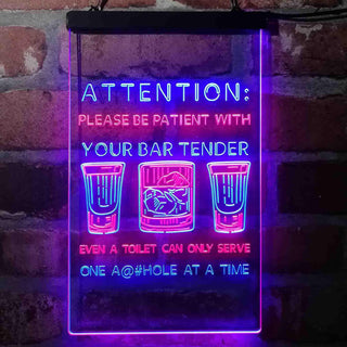 ADVPRO Humor Be Patient with Your Bar Tender  Dual Color LED Neon Sign st6-i4098 - Red & Blue