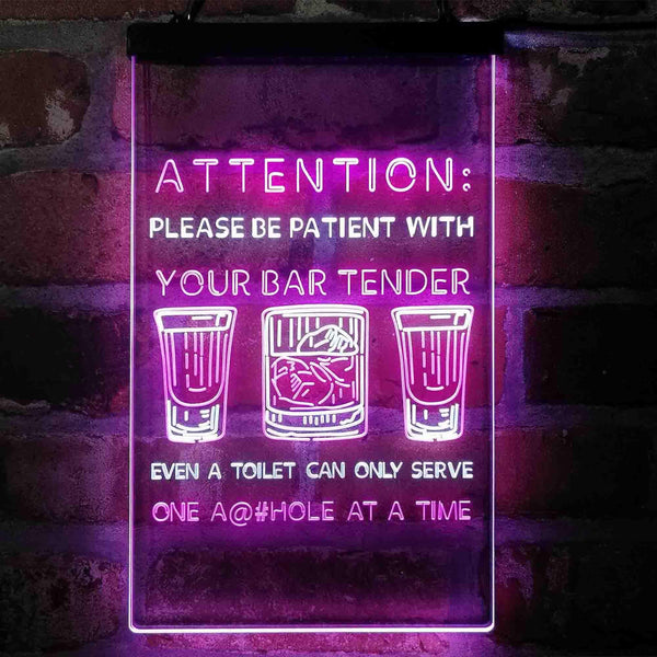 ADVPRO Humor Be Patient with Your Bar Tender  Dual Color LED Neon Sign st6-i4098 - White & Purple