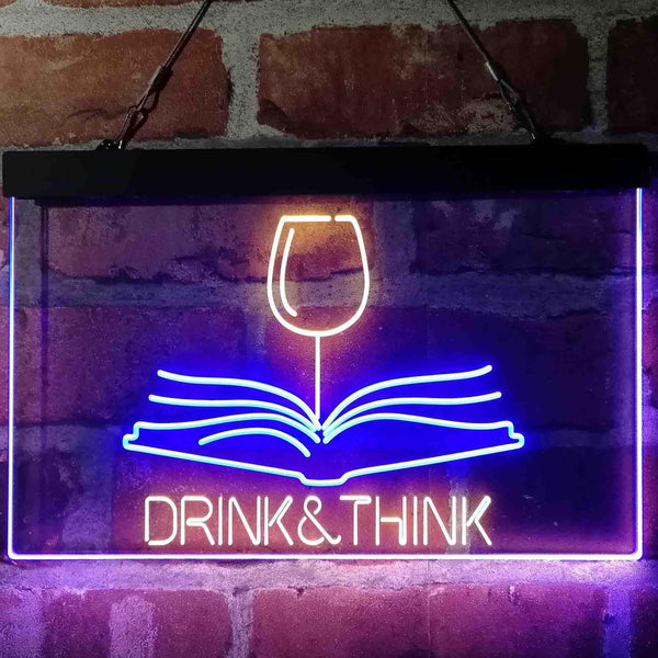 ADVPRO Drink and Think Red Wine Glass Book Display Dual Color LED Neon Sign st6-i4103 - Blue & Yellow