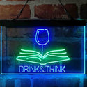 ADVPRO Drink and Think Red Wine Glass Book Display Dual Color LED Neon Sign st6-i4103 - Green & Blue