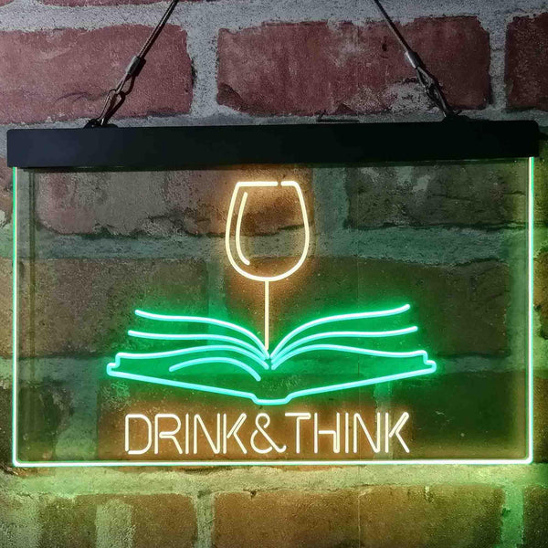 ADVPRO Drink and Think Red Wine Glass Book Display Dual Color LED Neon Sign st6-i4103 - Green & Yellow
