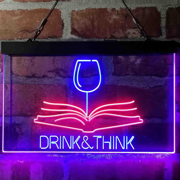 ADVPRO Drink and Think Red Wine Glass Book Display Dual Color LED Neon Sign st6-i4103 - Red & Blue