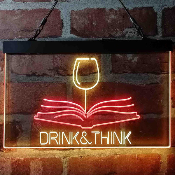 ADVPRO Drink and Think Red Wine Glass Book Display Dual Color LED Neon Sign st6-i4103 - Red & Yellow