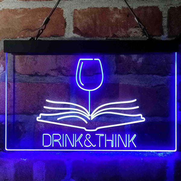 ADVPRO Drink and Think Red Wine Glass Book Display Dual Color LED Neon Sign st6-i4103 - White & Blue