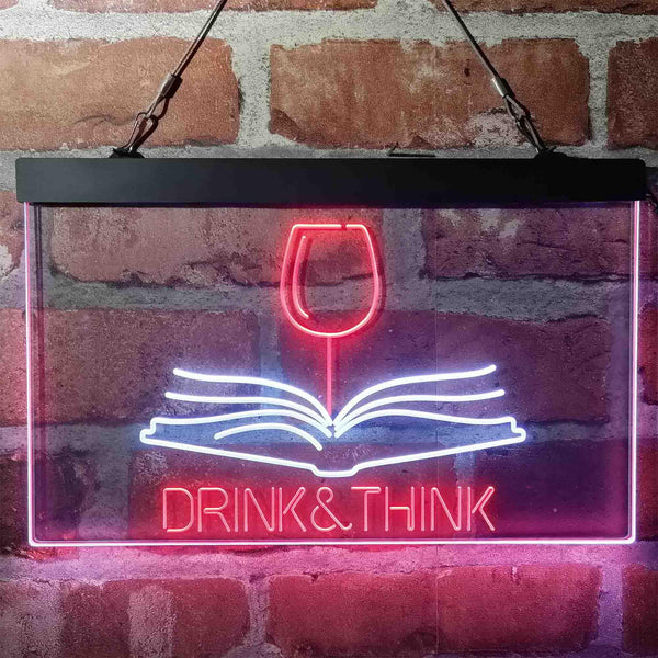 ADVPRO Drink and Think Red Wine Glass Book Display Dual Color LED Neon Sign st6-i4103 - White & Red