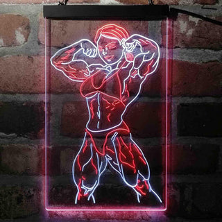 ADVPRO Work for It Muscle Woman Fitness Club Display  Dual Color LED Neon Sign st6-i4105 - White & Red