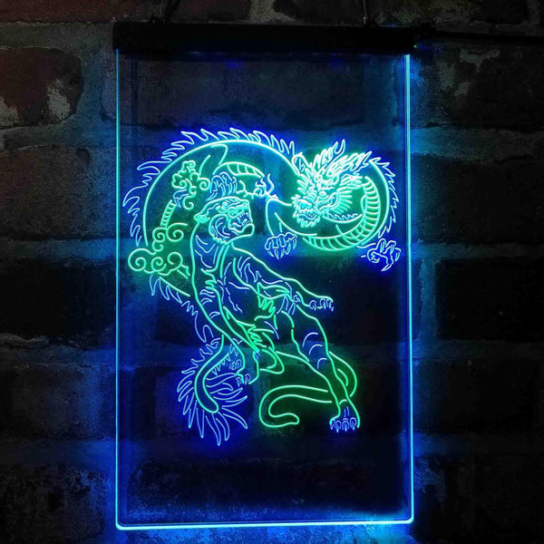 ADVPRO Tiger and Dragon Fight Man Cave Room Garage Decoration  Dual Color LED Neon Sign st6-i4114 - Green & Blue