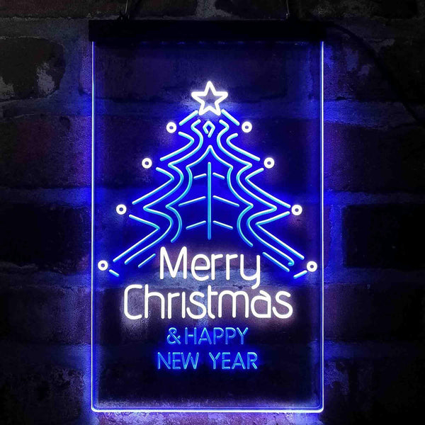 ADVPRO Merry Christmas & Happy New Year  Dual Color LED Neon Sign st6-i4119 - White & Blue
