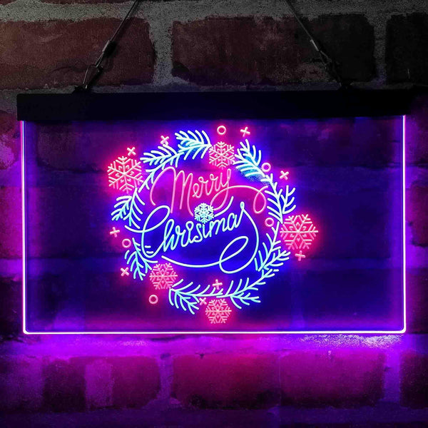 ADVPRO Merry Christmas Circle Ornament Dual Color LED Neon Sign st6-i4122 - Red & Blue