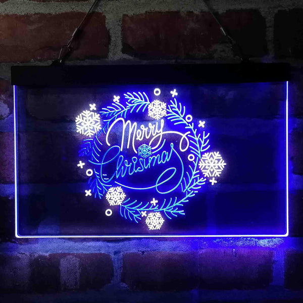 ADVPRO Merry Christmas Circle Ornament Dual Color LED Neon Sign st6-i4122 - White & Blue