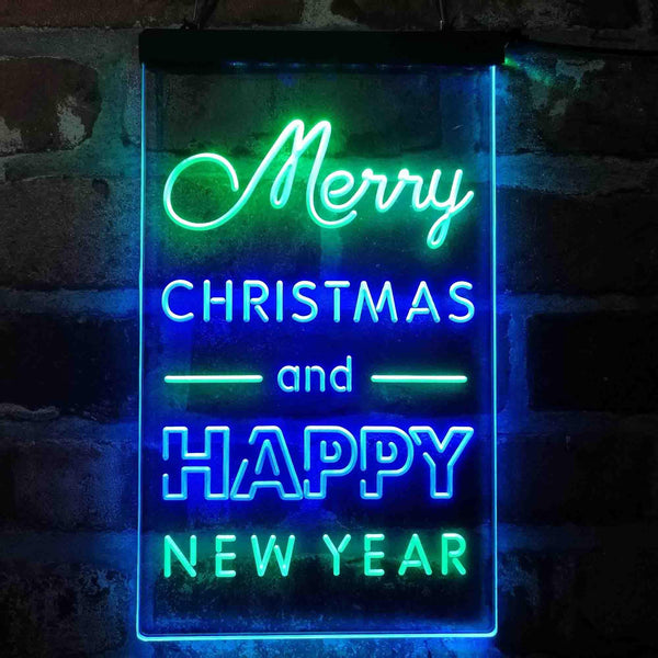 ADVPRO Merry Christmas Happy New Year Large Font  Dual Color LED Neon Sign st6-i4123 - Green & Blue