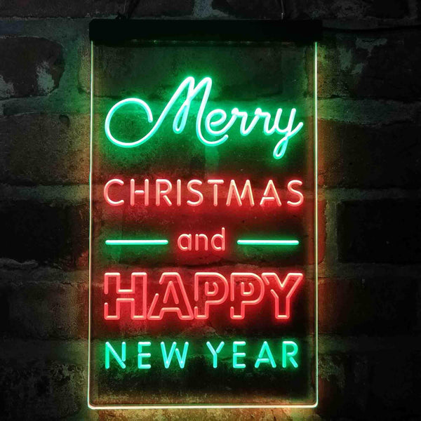 ADVPRO Merry Christmas Happy New Year Large Font  Dual Color LED Neon Sign st6-i4123 - Green & Red