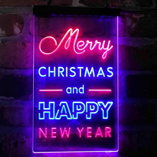 ADVPRO Merry Christmas Happy New Year Large Font  Dual Color LED Neon Sign st6-i4123 - Red & Blue