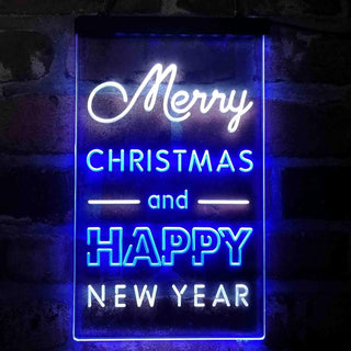 ADVPRO Merry Christmas Happy New Year Large Font  Dual Color LED Neon Sign st6-i4123 - White & Blue