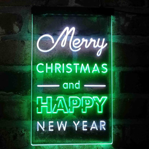 ADVPRO Merry Christmas Happy New Year Large Font  Dual Color LED Neon Sign st6-i4123 - White & Green