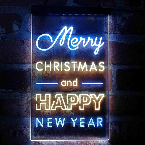 ADVPRO Merry Christmas Happy New Year Large Font  Dual Color LED Neon Sign st6-i4123 - White & Yellow