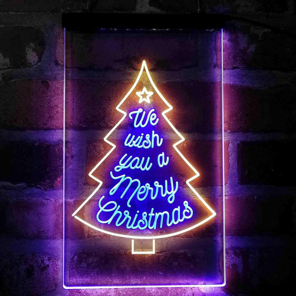 ADVPRO We Wish You are Merry Christmas Tree  Dual Color LED Neon Sign st6-i4125 - Blue & Yellow