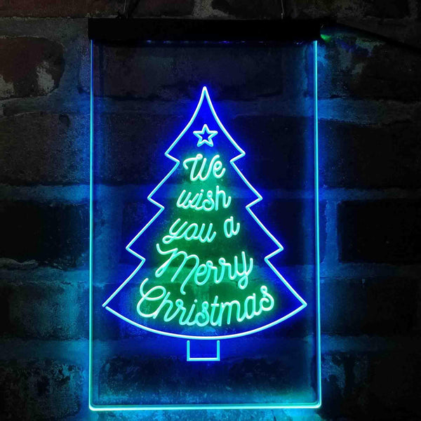 ADVPRO We Wish You are Merry Christmas Tree  Dual Color LED Neon Sign st6-i4125 - Green & Blue