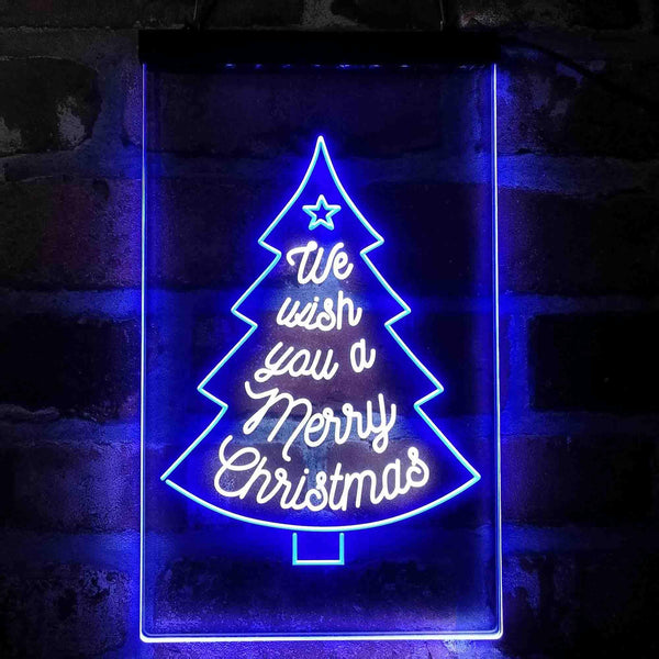 ADVPRO We Wish You are Merry Christmas Tree  Dual Color LED Neon Sign st6-i4125 - White & Blue
