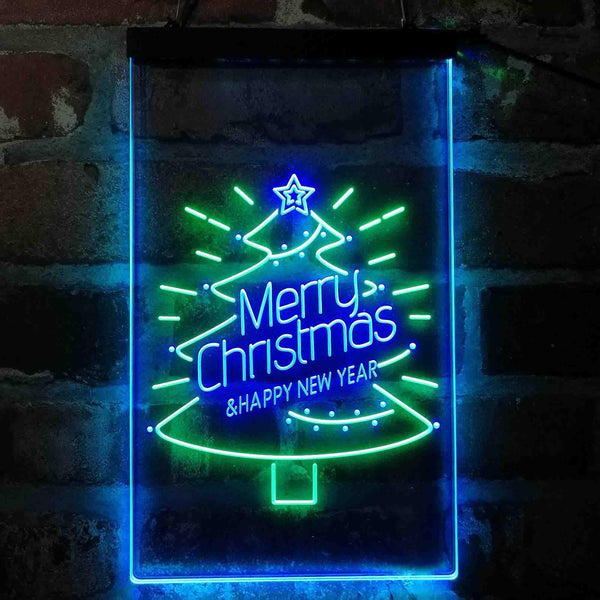 ADVPRO Merry Christmas Tree Happy New Year Star  Dual Color LED Neon Sign st6-i4126 - Green & Blue