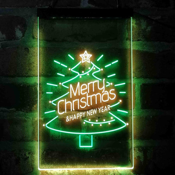 ADVPRO Merry Christmas Tree Happy New Year Star  Dual Color LED Neon Sign st6-i4126 - Green & Yellow