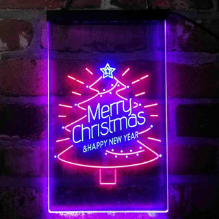 ADVPRO Merry Christmas Tree Happy New Year Star  Dual Color LED Neon Sign st6-i4126 - Red & Blue