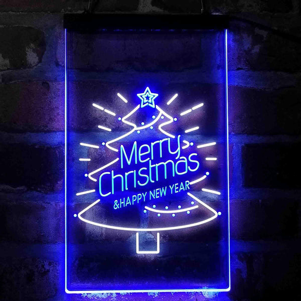 ADVPRO Merry Christmas Tree Happy New Year Star  Dual Color LED Neon Sign st6-i4126 - White & Blue