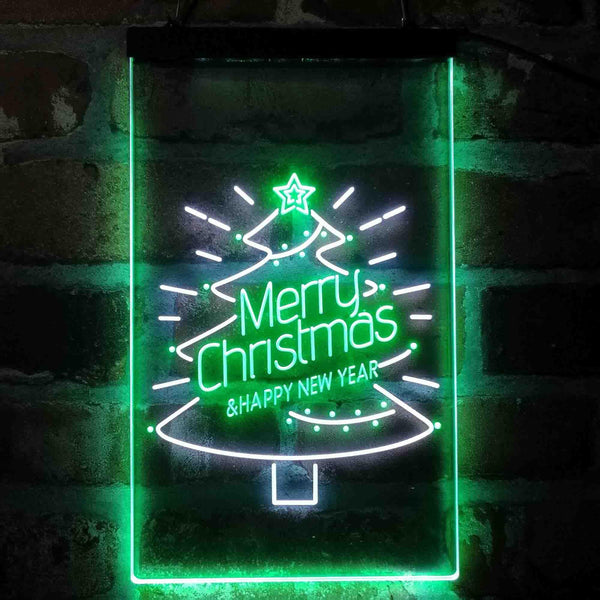 ADVPRO Merry Christmas Tree Happy New Year Star  Dual Color LED Neon Sign st6-i4126 - White & Green
