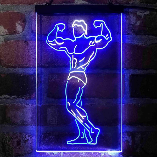 ADVPRO Fitness Club Gym Room Home Keep Fit Man  Dual Color LED Neon Sign st6-i4129 - White & Blue