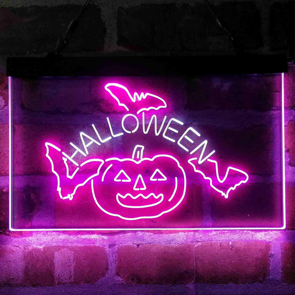 ADVPRO Halloween Bat Pumpkin Display Dual Color LED Neon Sign st6-i4138 - White & Purple