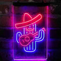 ADVPRO Cactus Wearing Sombrero Playing Guitar  Dual Color LED Neon Sign st6-i4148 - Blue & Red