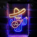 ADVPRO Cactus Wearing Sombrero Playing Guitar  Dual Color LED Neon Sign st6-i4148 - Blue & Yellow
