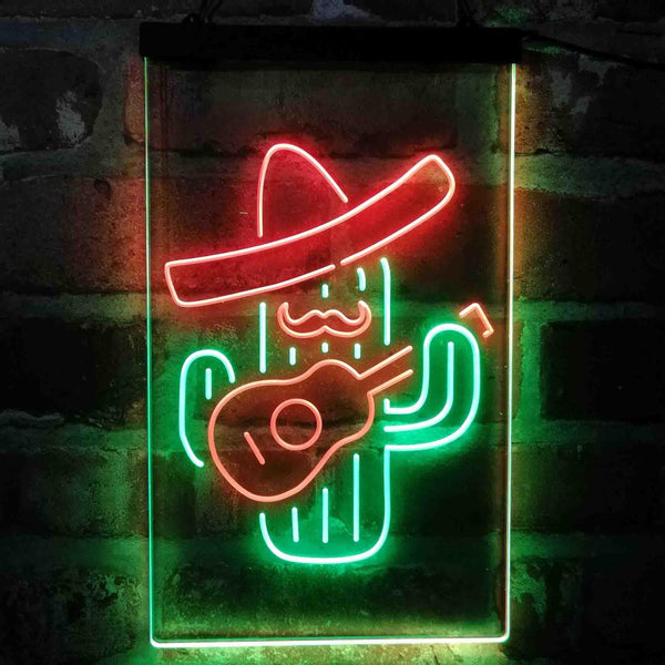 ADVPRO Cactus Wearing Sombrero Playing Guitar  Dual Color LED Neon Sign st6-i4148 - Green & Red