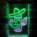 ADVPRO Cactus Wearing Sombrero Playing Guitar  Dual Color LED Neon Sign st6-i4148 - White & Green
