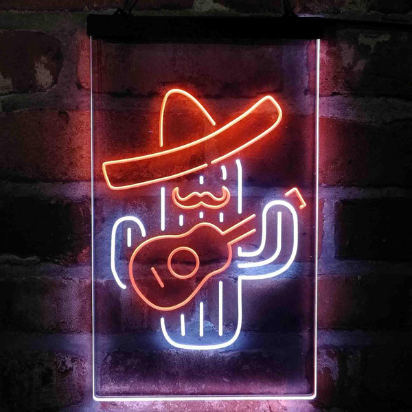 ADVPRO Cactus Wearing Sombrero Playing Guitar  Dual Color LED Neon Sign st6-i4148 - White & Orange