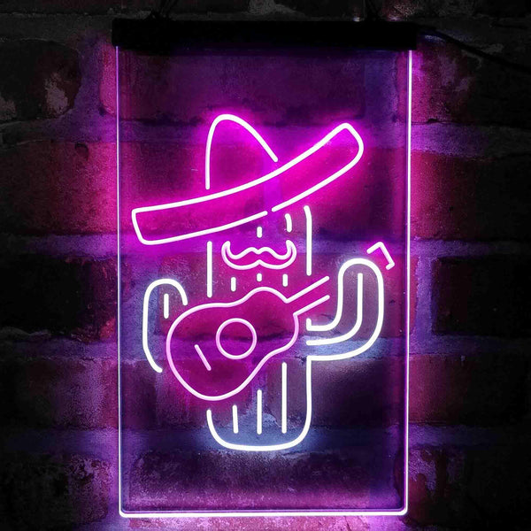 ADVPRO Cactus Wearing Sombrero Playing Guitar  Dual Color LED Neon Sign st6-i4148 - White & Purple