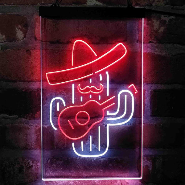 ADVPRO Cactus Wearing Sombrero Playing Guitar  Dual Color LED Neon Sign st6-i4148 - White & Red