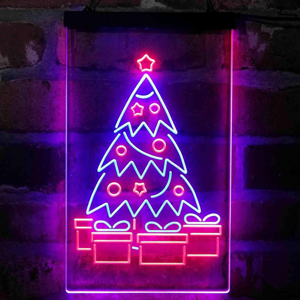 ADVPRO Merry Christmas Tree Present Gift  Dual Color LED Neon Sign st6-i4149 - Blue & Red
